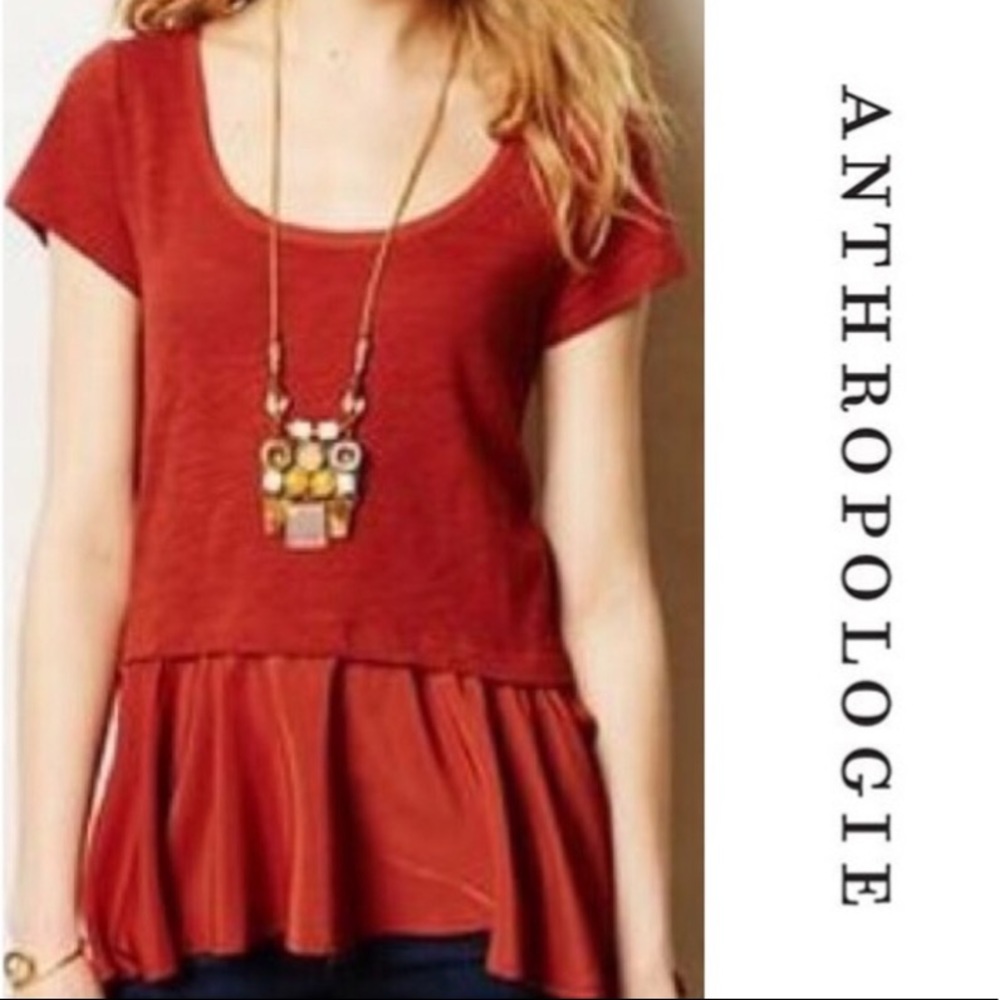 Anthro Postmark Orange West End Mixed Media Top XS - Picture 1 of 6